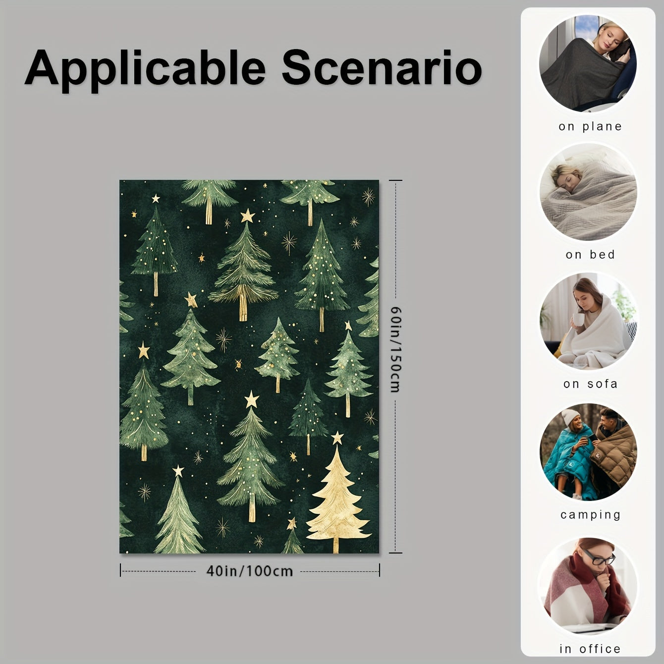 Get cozy with this green Christmas tree print Flannel Fleece Throw Blanket. Whether you're snuggling up on the sofa, bed, or in the office, this soft and warm blanket provides year-round comfort. It's machine washable, anti-allergen, and made with a