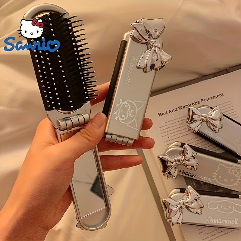 Portable, foldable dual-use comb and mirror featuring Hello Kitty design ideal for college girls, travelers, and back to school parties. Great holiday gift.