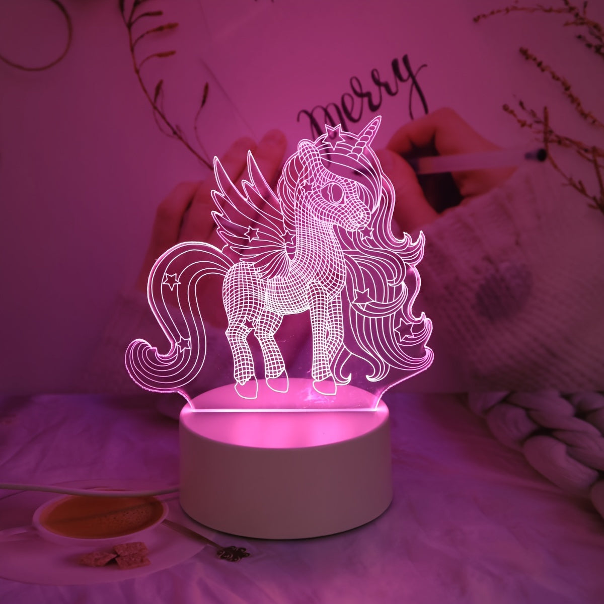 3D Pegasus Unicorn Night Light - USB Powered Desk Lamp with Switch for any Room, Great for Christmas, Weddings, Birthdays - Unique Gift Idea