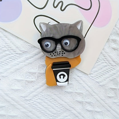 Novelty Women's Acrylic Cat Brooch Pin, Adorable Animal-Shaped Accessory for Fashion and Business Attire