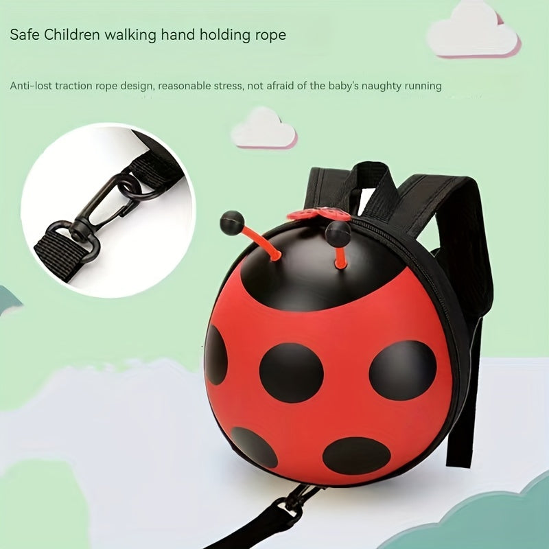 Durable, waterproof ladybug backpack for toddlers 1-3 years. Adjustable straps, stain-resistant, EVA material with yellow & black polka dot design. Perfect for boys & girls.