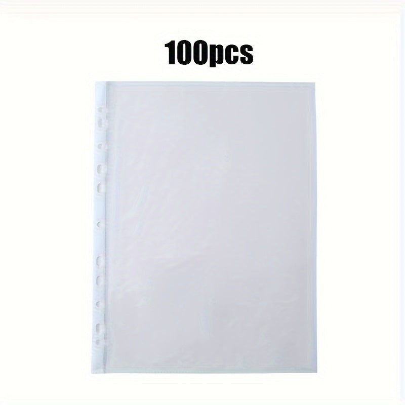 100pcs A4 Transparent Document Organizer - Portable office file folder made of durable PP material with binder clips.