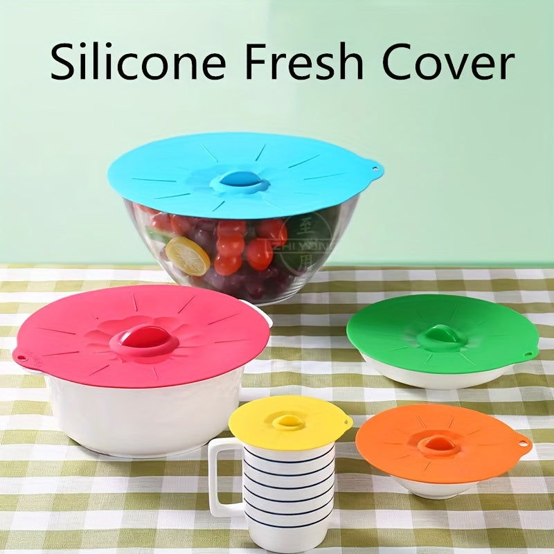 Set of 5 Silicone Bowl Lids - Resistant to Heat, Reusable Covers for Bowls, Cups, Plates, Pots, and Pans - Safe for Food Contact, Microwave Splatter Guards, Essential Kitchen Items