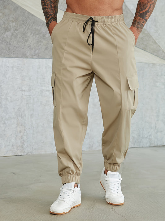 Solid cargo pants for plus size men, ideal for sports and outdoor activities.