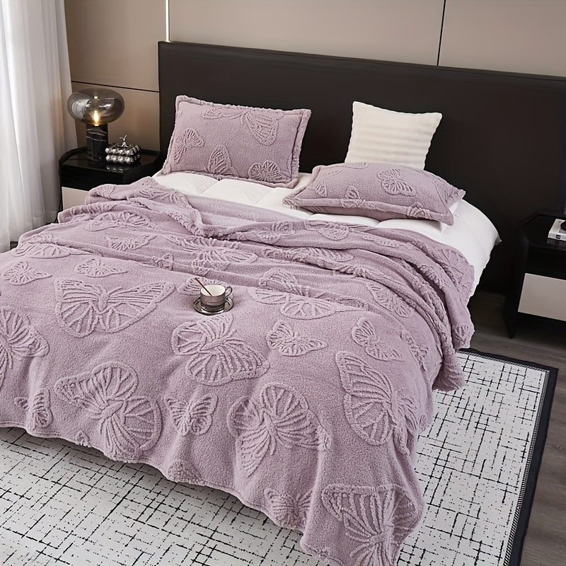 Butterfly Purple Throw Blanket with Jacquard Design and Taffeta Material - Ideal for Bed, Sofa, or Couch - Multifunctional and Stylish Blanket