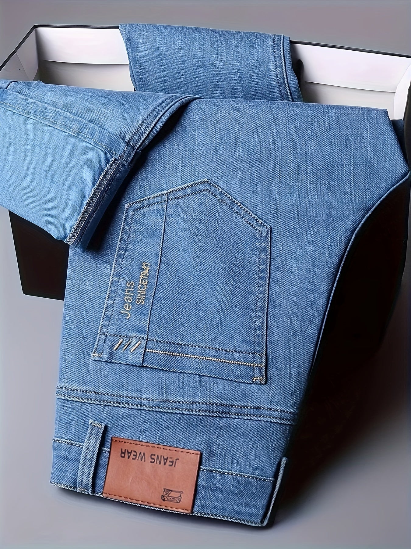 Erkaklar uchun Klassik Har Mavsum Denim Jeans, Oddiy kesim, 50% Paxta 30% Polyester 18.5% Viskoz 1.2% Spandeks, Yuvilgan Mustahkam Rang, Cho'ziluvchan mato, Biznes Norasmiy Ko'ylaklar uchun Asosiy uslub.