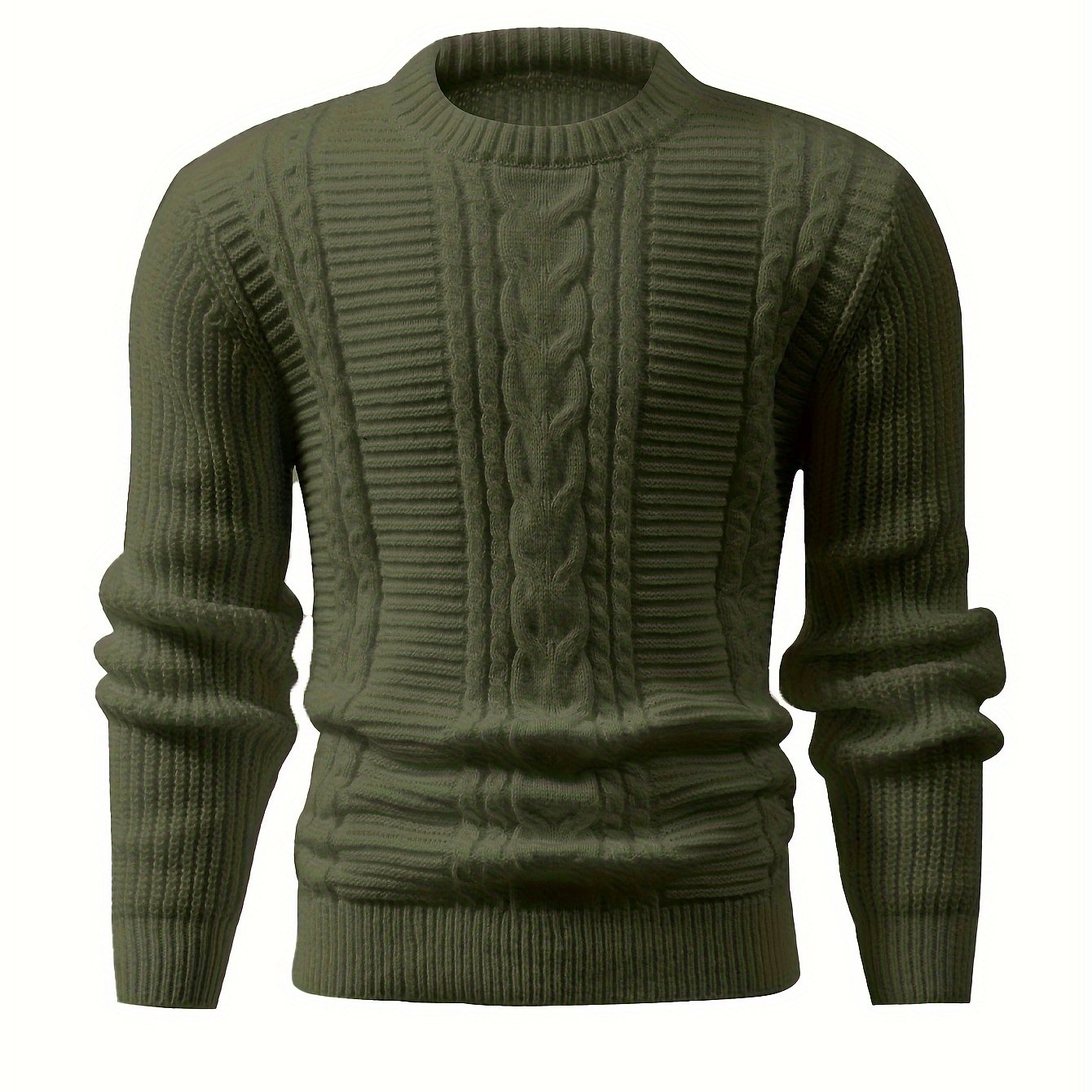 Men's Cable Knit Sweater - Stylish, Solid Color, High Stretch, All Seasons