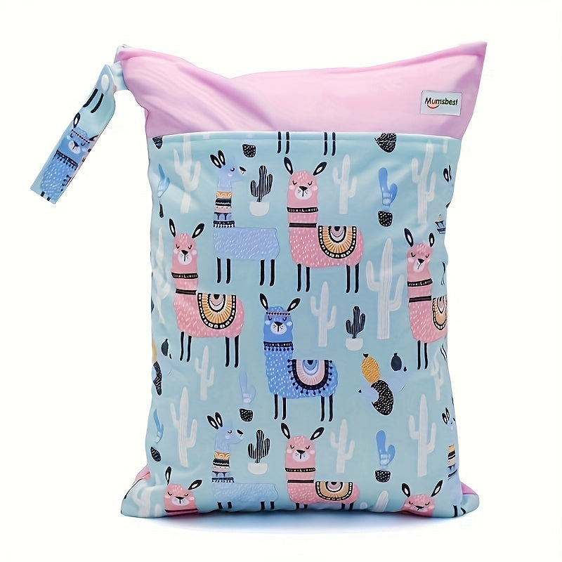 A versatile wet/dry bag that is waterproof and reusable, perfect for storing cloth diapers and breast pump parts. Features two zippered pockets, a convenient handle, and can be used as a beach, pool, gym, or stroller bag. Also great for organizing