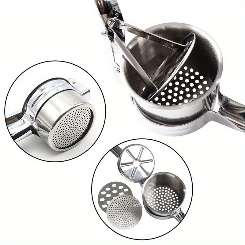 Kitchen Tools Set: Stainless Steel Potato Masher with 3 Interchangeable Fine Scale Potato Flour Machines, Fruit and Vegetable Shredders