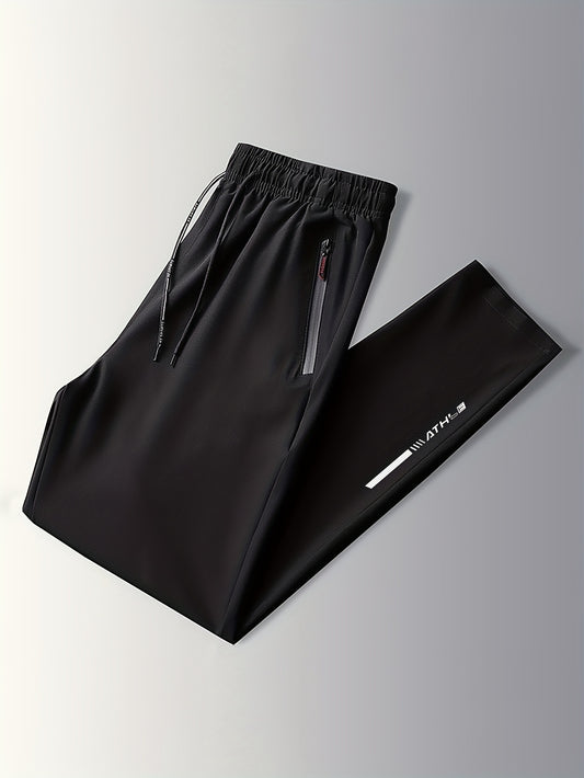 Men's summer casual sports pants with breathable polyester, regular fit, zipper details, print pattern, and regular length - perfect for adults.