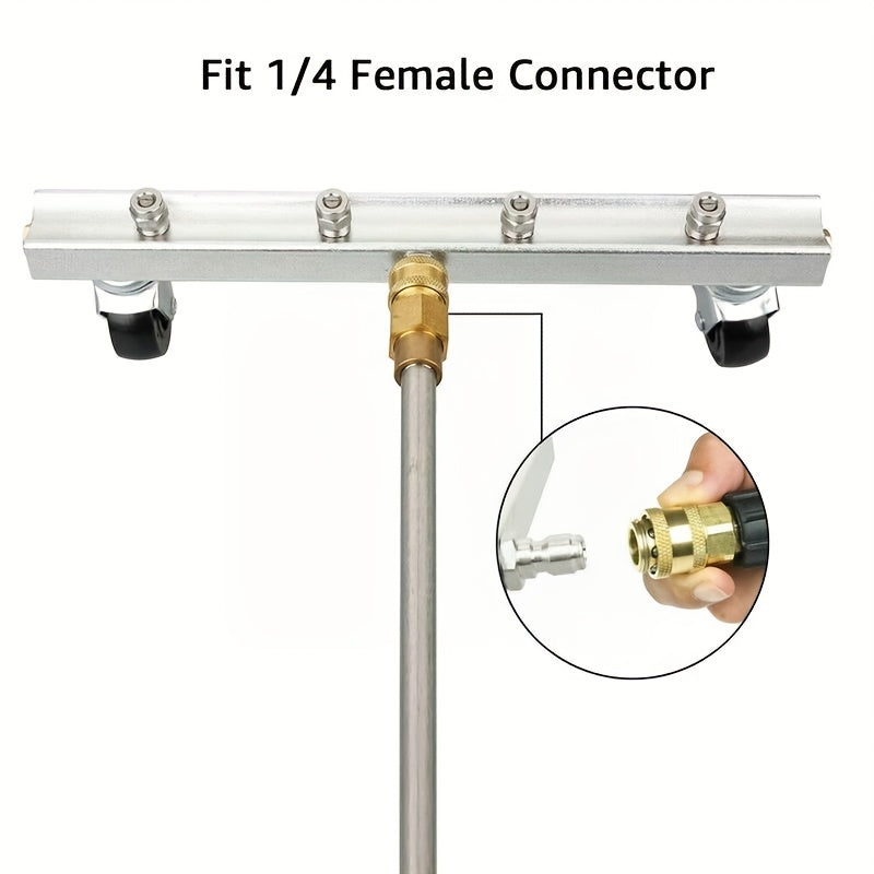 1 Set 4000psi High Pressure Water Gun Car Washer with Wheels, Stainless Steel 1/4 Quick Plug Connector, 4 Holes Spray Head, Car Sewer Broom.