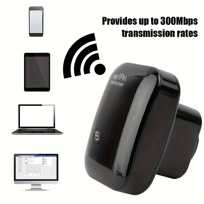 WiFi extender boosts signal to 300Mbps, covers 5000sq.ft, with 3 modes, Ethernet port, easy setup, Alexa compatible, EU plug.