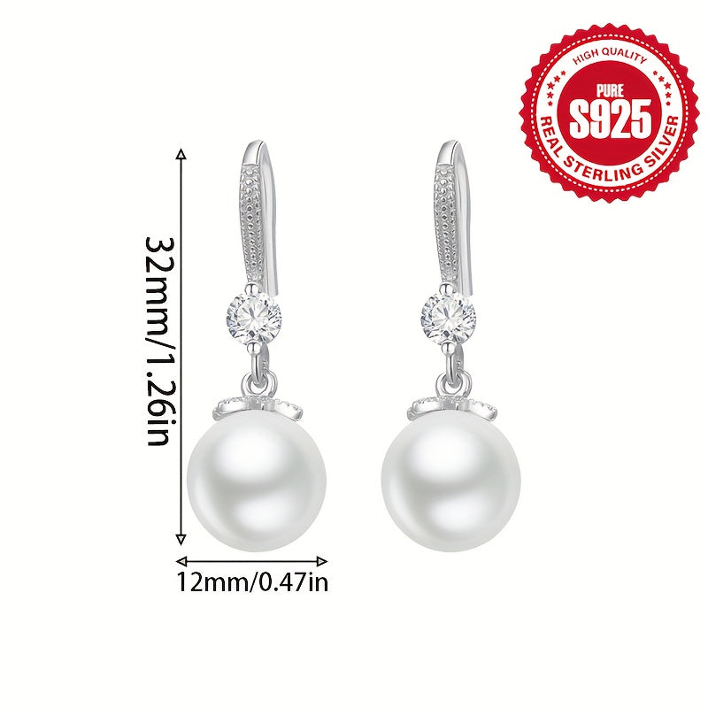 Stylish and hypoallergenic, these S925 sterling silver pearl earrings feature a minimalist design with a touch of sophistication, weighing 6.95g.