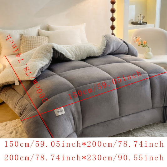 Thick Velvet Comforter Insert, All-Season Quilted Ultra Soft Breathable Polyester, Machine Washable Autumn and Winter Sherpa Comforter, Bedroom Warmth