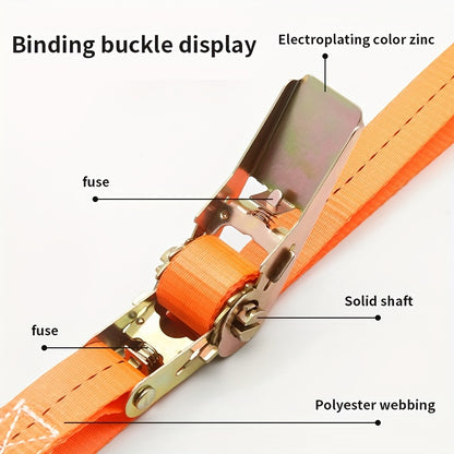 Durable ratchet cargo straps with metal buckle for cars and trucks.