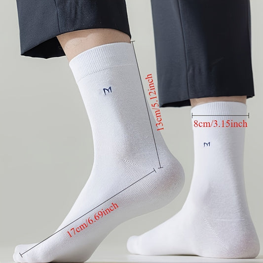 5-pack of men's mid-calf business socks in solid colors, made from comfortable, breathable, moisture-wicking knit fabric.