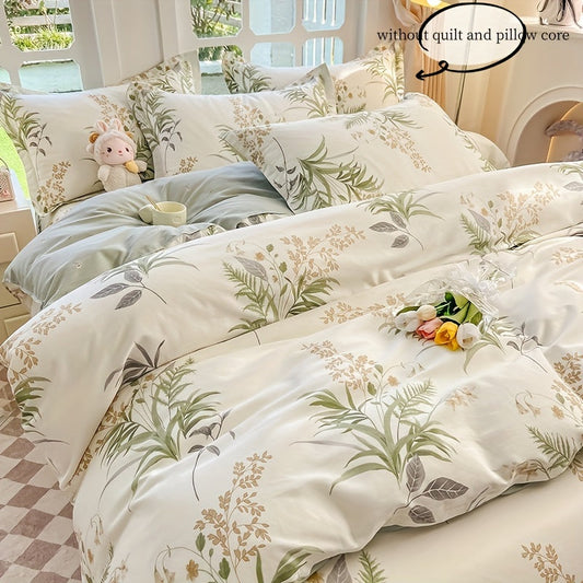 Set of 3 100% Cotton Duvet Cover (1*Duvet Cover + 2*Pillowcase, Without Duvet Insert), Featuring Fresh Botanical Plant Print Bedding. Soft, Comfortable, and Skin-Friendly Duvet Cover Suitable for All Four Seasons. Perfect for Bedroom or Guest Room Use.