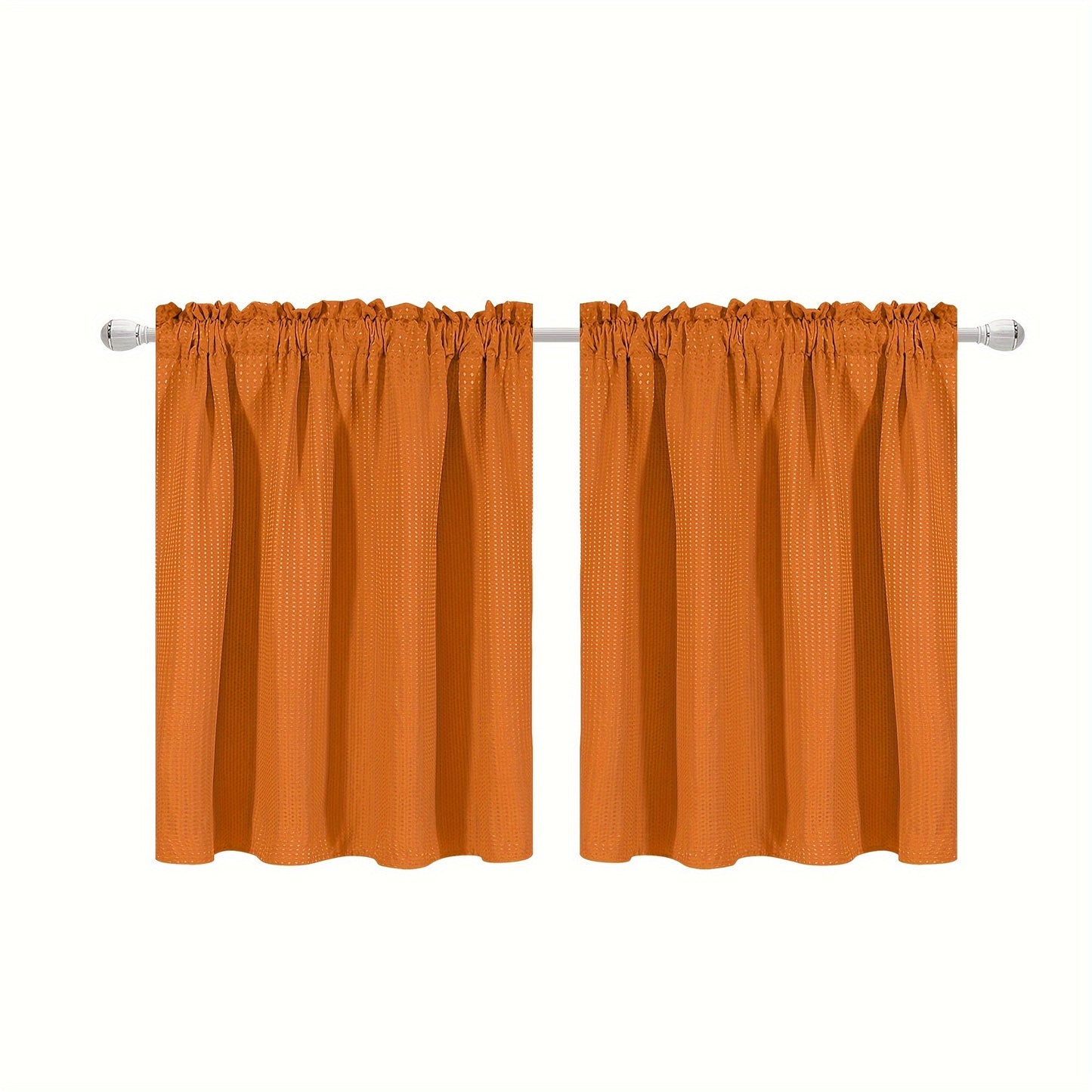 Set of 2 Waffle Weave Half Window Curtains. Waterproof Small Window Curtains for Bathroom, Ideal for Coffee Shops and Kitchens.