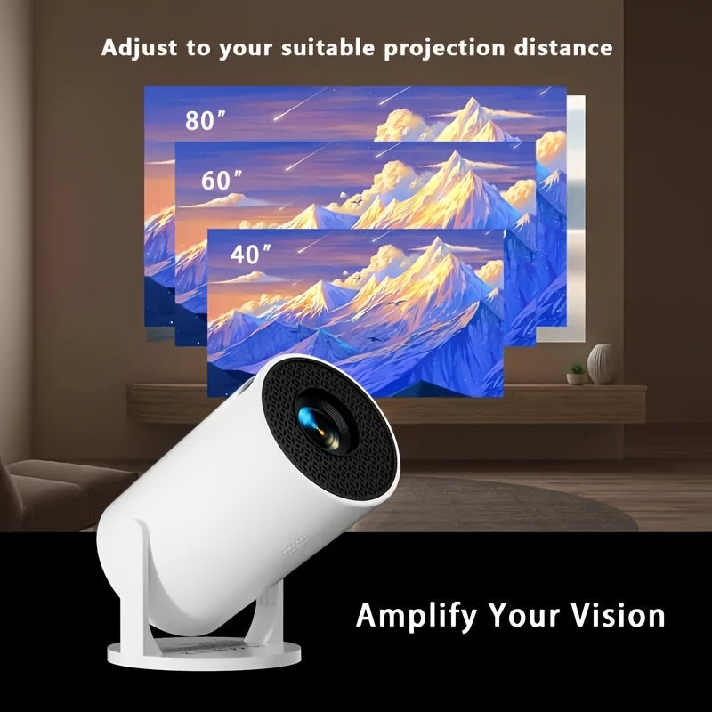 Compact Mini Projector with HD video, European Standard Plug, 180-Degree Adjustable Projection, Pan and Tilt Features, perfect for Home Cinema, Office, School, Meetings, and Holiday Gifts.