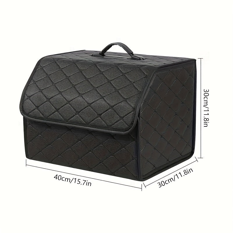 Black quilted PU leather car trunk organizer for SUV & Sedan trunks, providing durable and stylish interior storage.