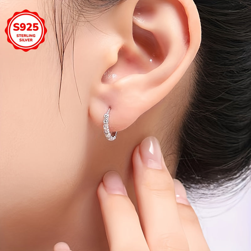 925 Pure Silver Round Ring Earrings with Shining Zirconia, Elegant and Luxurious, Perfect for Women's Dating and Wedding.