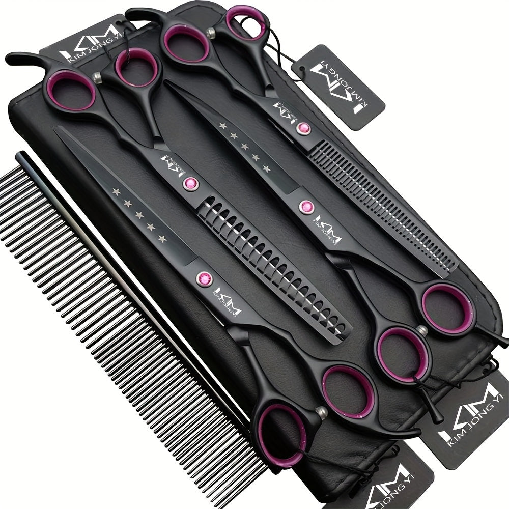 2-in-1 Professional Dog Grooming Scissors Set: Straight, thinning, curved, and chunkers (with comb)