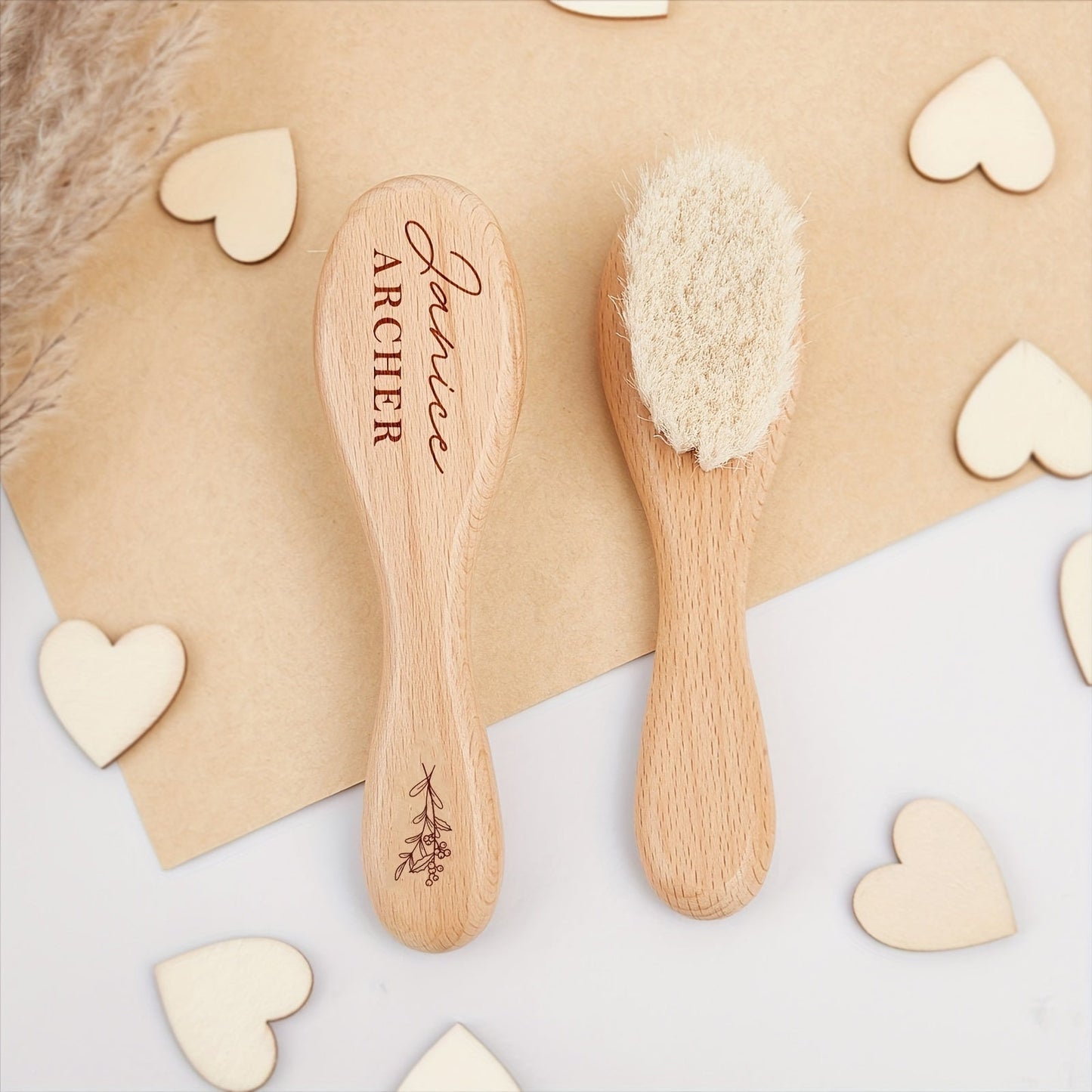 Customized Wooden Hair Brush with December Flower Pattern - Perfect Personalized Engraved Party Favors