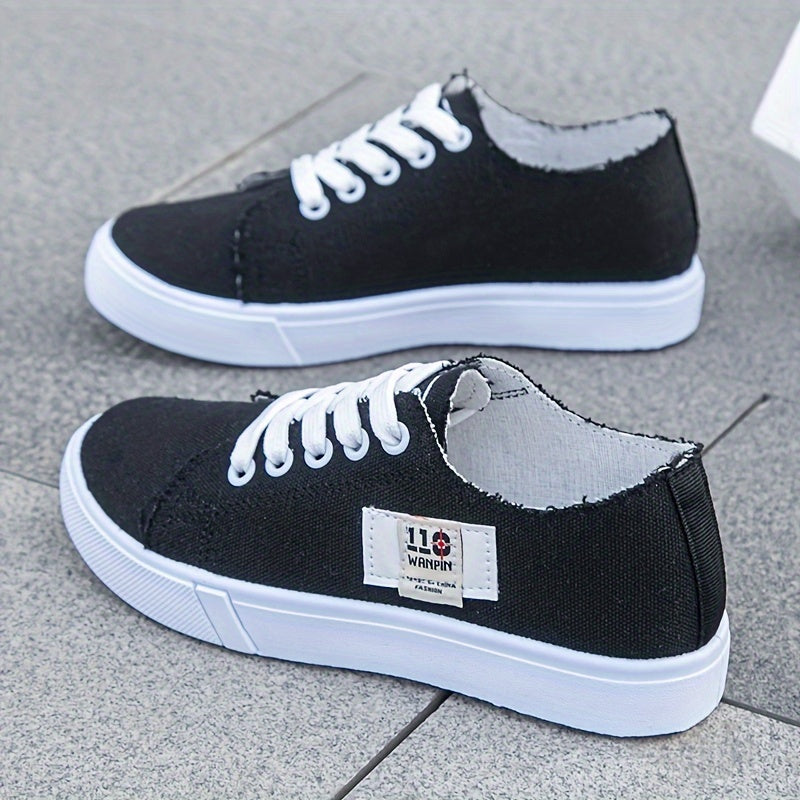 HERYUM Women's Black and Blue Denim Sneakers - Lace-Up Design with White Accents, Comfortable and Trendy Casual Shoes