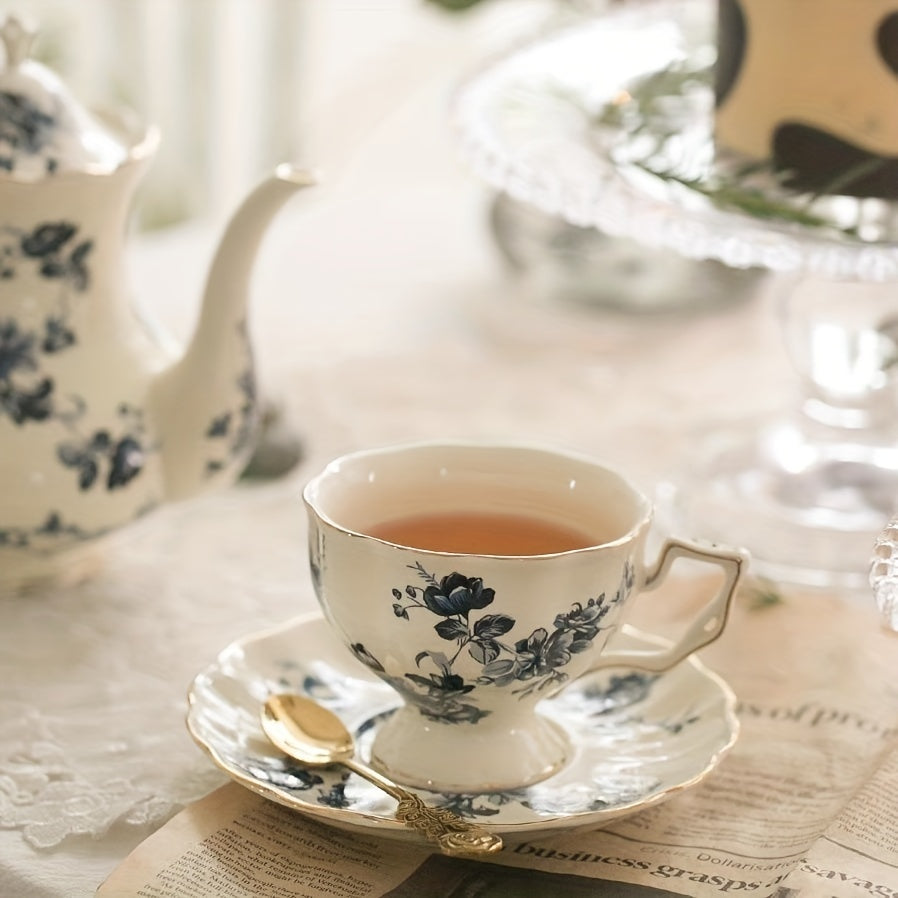 European Flower Teapot Cup and Saucer Set, Ceramic gift for making tea and coffee