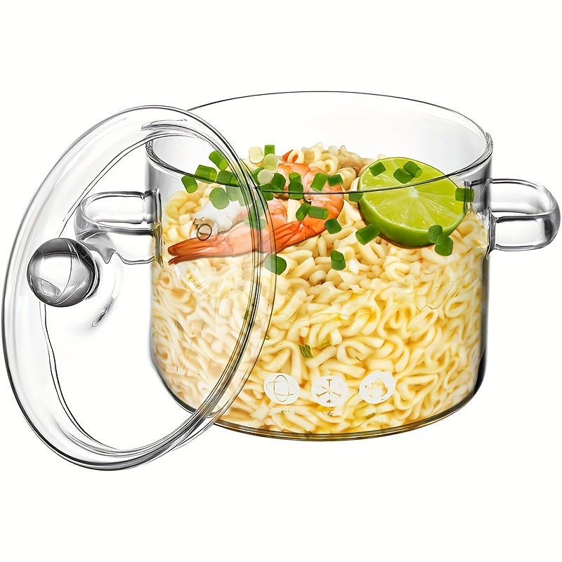 1 piece of 1.5L Borosilicate Glass Simmer Pot with Lid - Heat-Resistant Stovetop Cooking Pot for Soup, Pasta, Noodles, Clear Glass Cookware with Anti-Scald Handles, Safe for Dishwasher Use