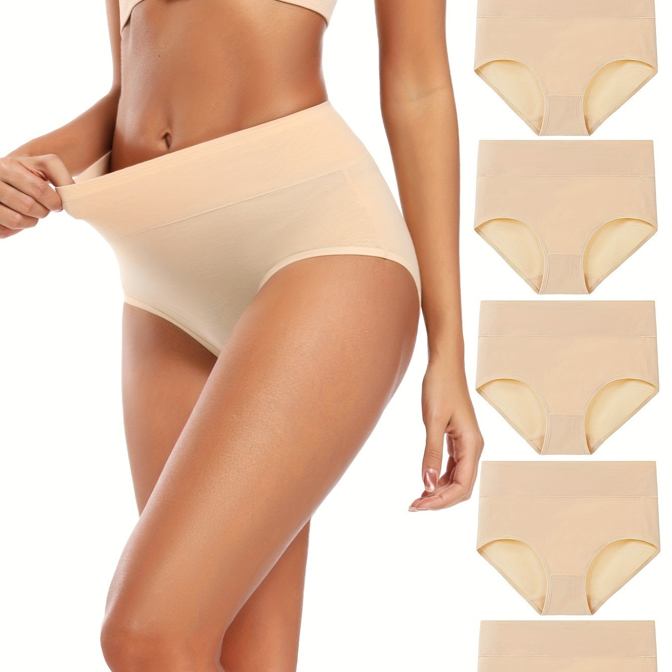 5-pack of molasus Women's High-Waist Briefs in assorted solid colors, breathable and stretchy with full coverage.