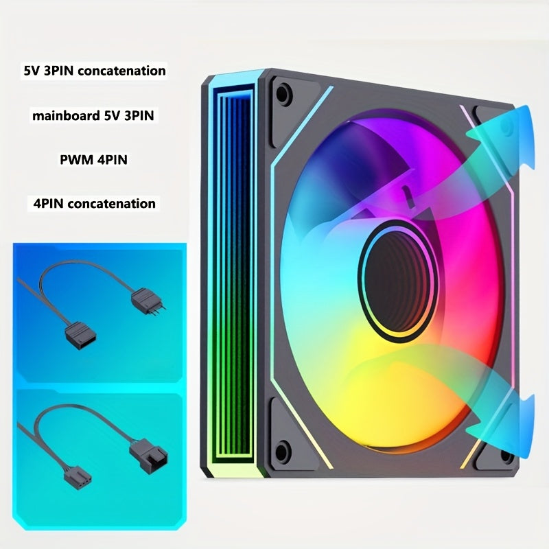 12cm silent ARGB case fan for desktop computer with temperature control, suitable for air-cooling and water-cooling.