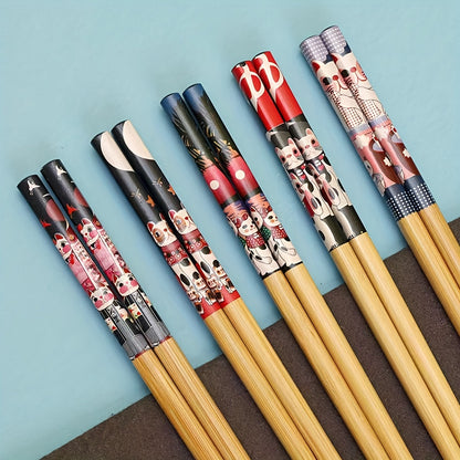 5 pairs of premium bamboo chopsticks, non-slip, high temperature resistant, lightweight, and dishwasher safe.