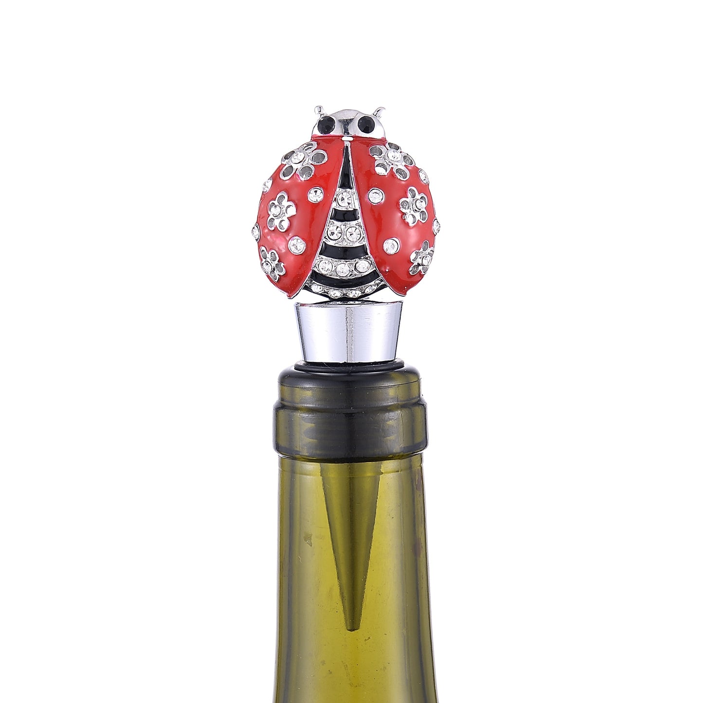 Shiny rhinestone ladybug wine stopper - great for bars and parties, perfect gift for mom or girlfriend, decorative closer.