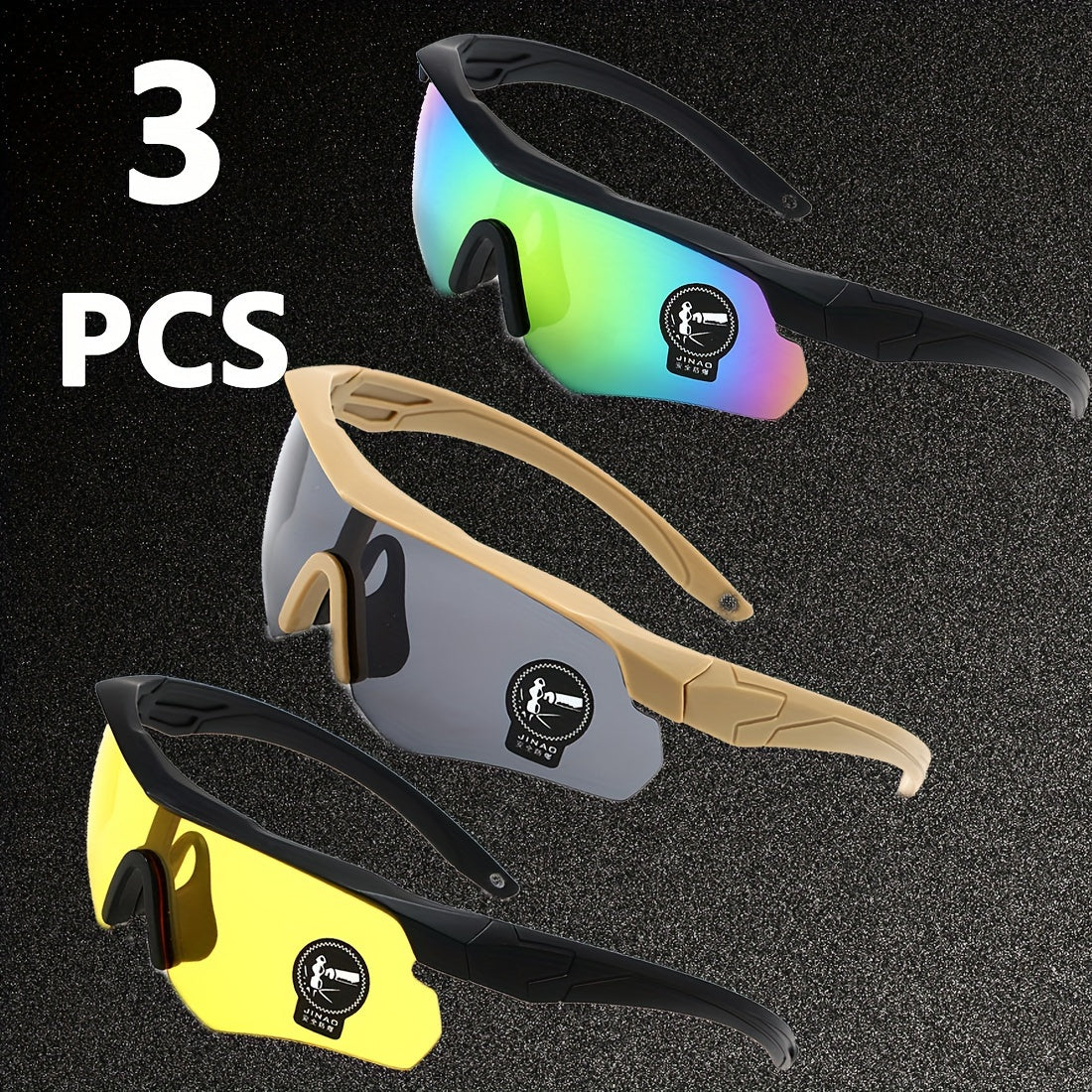 UV400 Cycling Glasses, 3-Pack, PC Lens & Frame, Sports Running Eyewear, Outdoor Performance Goggles.