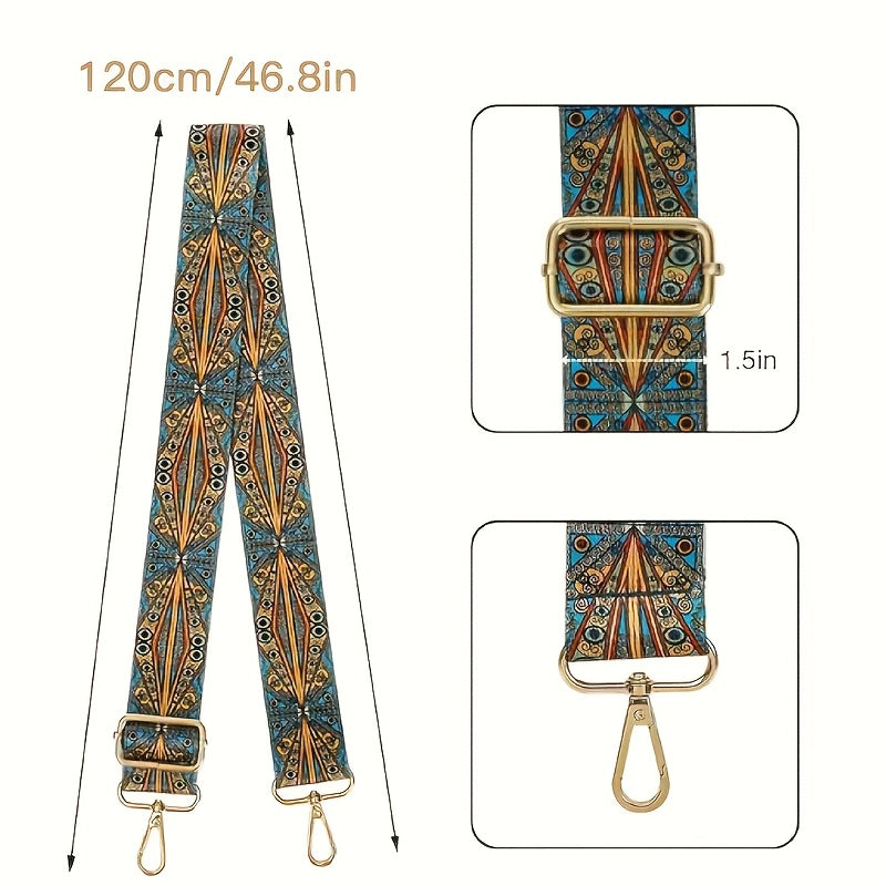 Replaceable adjustable wide shoulder strap in bohemian ethnic style for travel accessories.