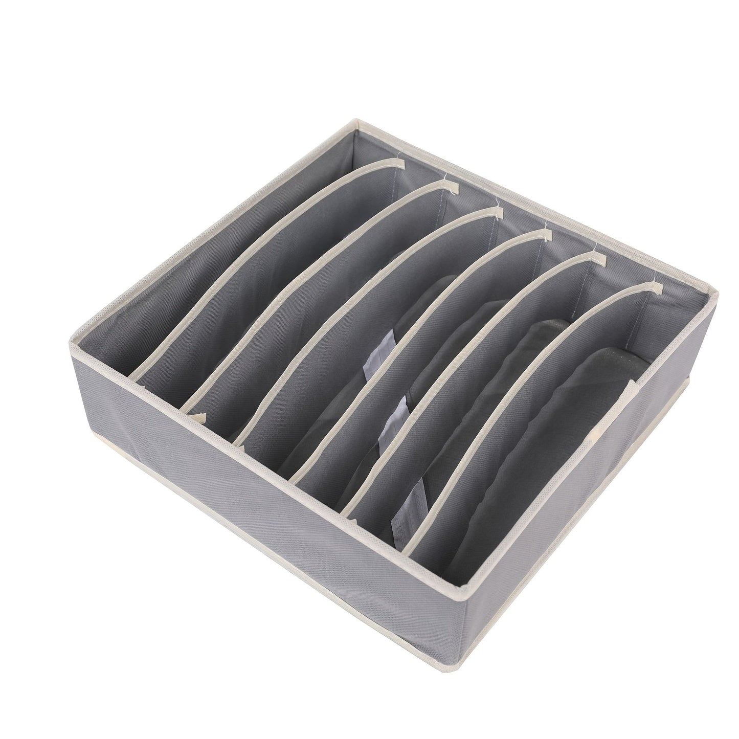 Fabric sock compartment box with 1 piece and 6/7/8/24 grids for divided storage. Keeps your underwear and socks organized and easily accessible without the need for a cover. This foldable storage box is perfect for underwear, socks, and other clothing