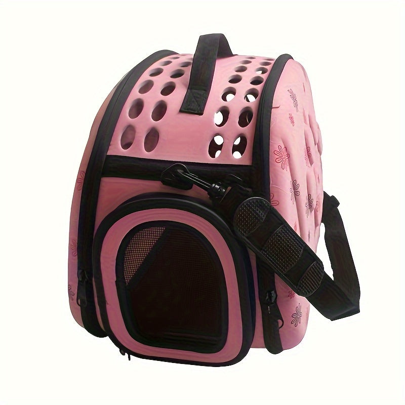 Portable, foldable cat carrier with breathable design and durable shell, ideal for outdoor adventures.