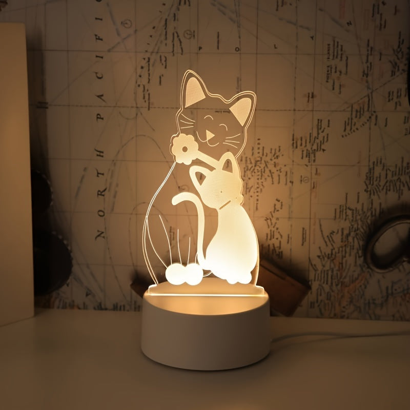 Dimmable cat couple night light with Art Deco style, USB-powered. Glass shade, animal theme, ideal gift for friends and lovers.