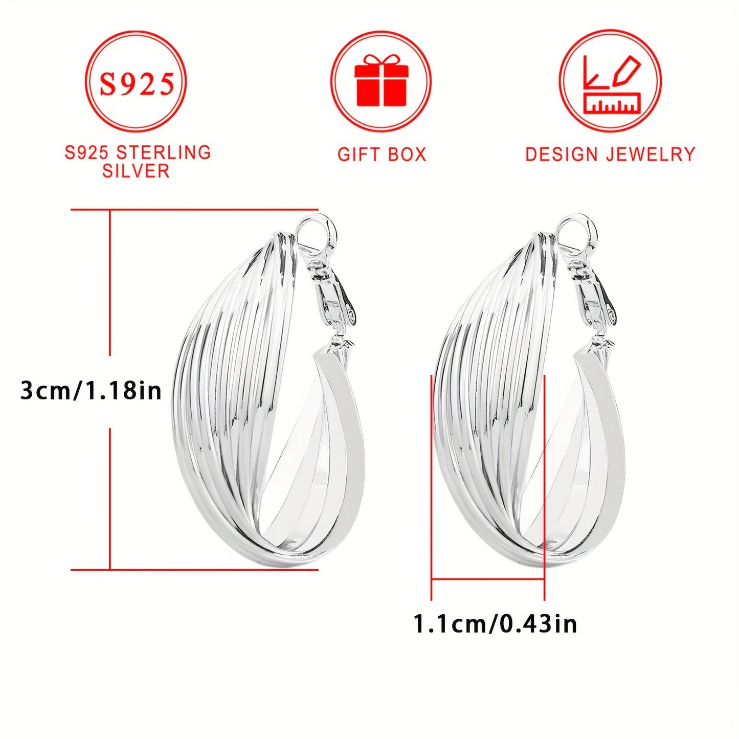 S925 Pure Silver Women's Large Earrings, 8.5g, with Low Allergy Electroplated 18K Gold Plating. Features European and American Classic Geometric Design. Perfect for Daily Wear, Parties, and Holiday Gifts. Comes in a Gift Box.