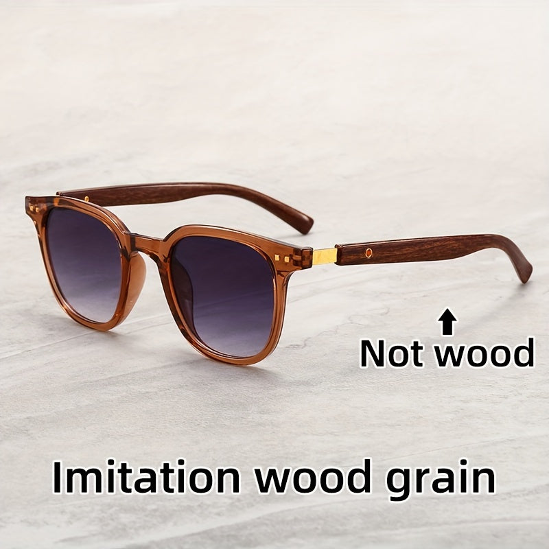 Fashionable men's fashion glasses with large frame, retro street style, anti-wood grain temple, suitable for beach parties and travel, offering sun protection and anti-glare effect for men