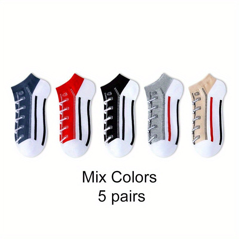 Men's fashion shoe pattern sports casual cotton socks, 5 pairs.