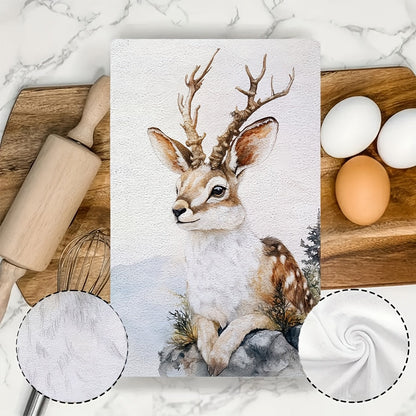 Set of 2 Ultra Soft Kitchen Towels with Rustic Jackalope Design - Highly Absorbent and Machine Washable Dish Hand Towels in Contemporary Coastal Style. Made from Polyester, measuring 40.64x60.96 cm. Perfect for Holiday Decor and Dish Towels.