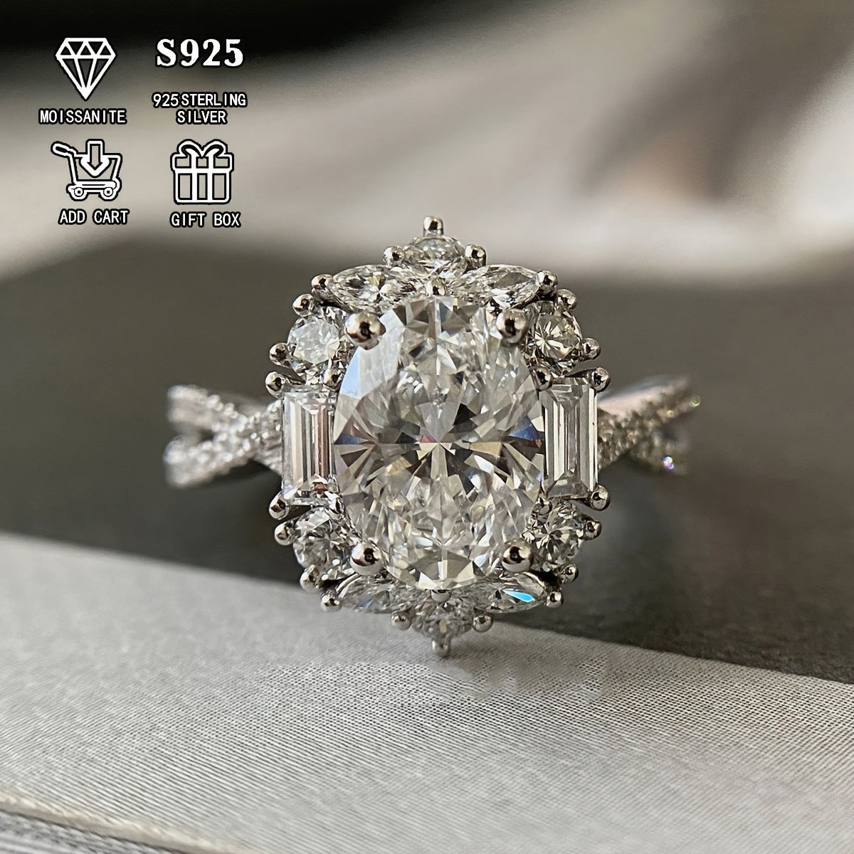 Stunning 2ct Oval Moissanite Engagement Ring - crafted with Hypoallergenic S925 Sterling Silver, featuring a Bohemian Cross Goose Egg Design, perfect for Weddings & Anniversaries. An exquisite gift for that special someone. Lightweight at 3.5g, ideal for