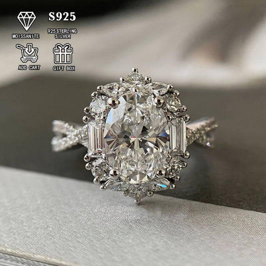 Ajoyib 2ct Oval Moissanite Nikoh Uzuki - Gippoallergen S925 Sterling Silver bilan ishlab chiqarilgan, Bohemian Cross Goose Egg Dizayni bilan, To'ylar va Yubileylarga mukammal. O'sha maxsus inson uchun ajoyib sovg'a. 3.5g yengil, ideal uchun