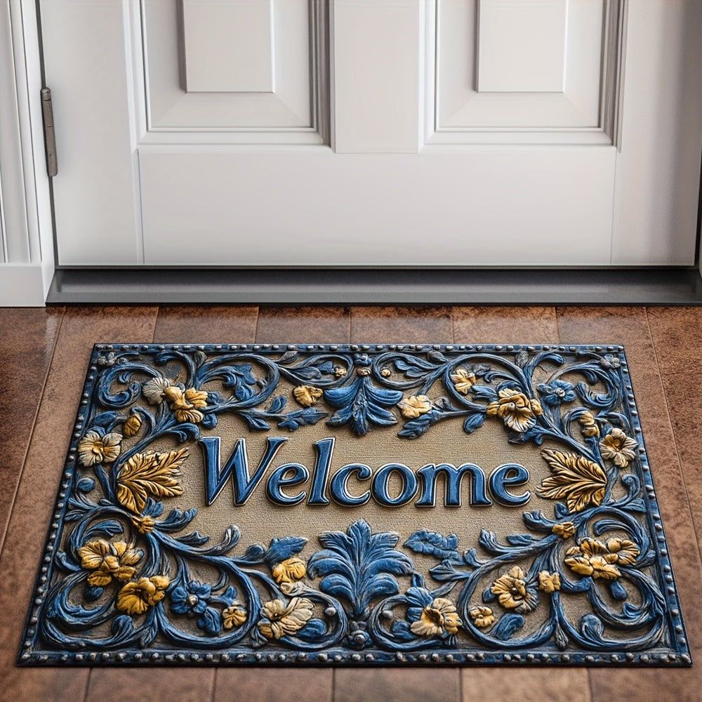 Modern Abstract Line Welcome Doormat featuring Botanical Pattern, Non-Slip & Easy to Clean Polyester Rug for Indoor & Outdoor Use - Great for Entryway, Bedroom, or Balcony - Perfect Holiday Gift