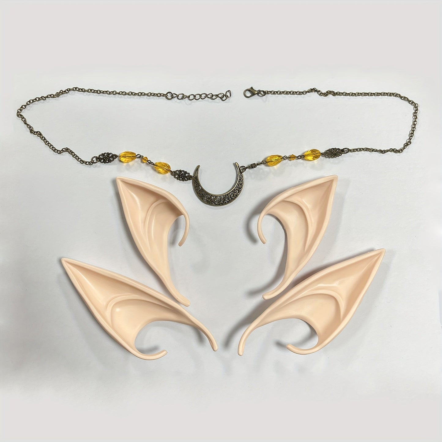 Set of Elf Ears with Headpiece, includes Short and Long Fairy Ears with Moon Head Chain. Perfect Fairy Hair Accessories for Halloween, Masquerade, Renaissance, Eid, and Ramadan Cosplay Props