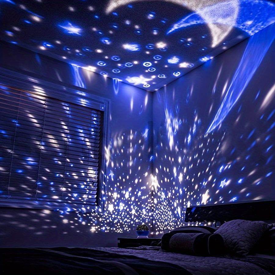 Dream Luminous Lamp: Transform your room into a starry night sky with this unique 1pc Star Night Light. Featuring 12 colors changing light modes and a 360° rotating moon star projector, this lamp comes with a USB cable for convenient charging. Give the