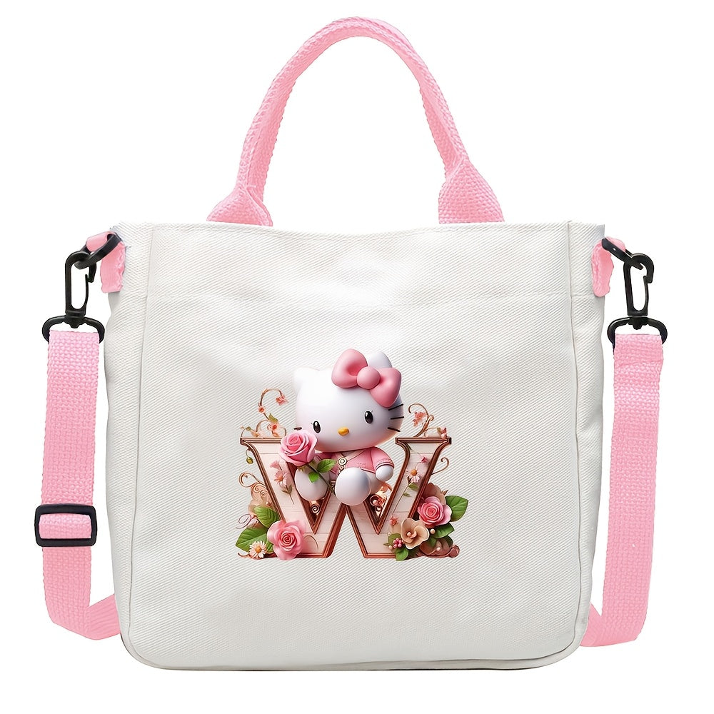 Sanrio Hello Kitty A-Z Letter Design Crossbody Bag with 26 Options, Cute Cartoon Pink, Large Capacity, Lightweight, Ideal for Daily Use.