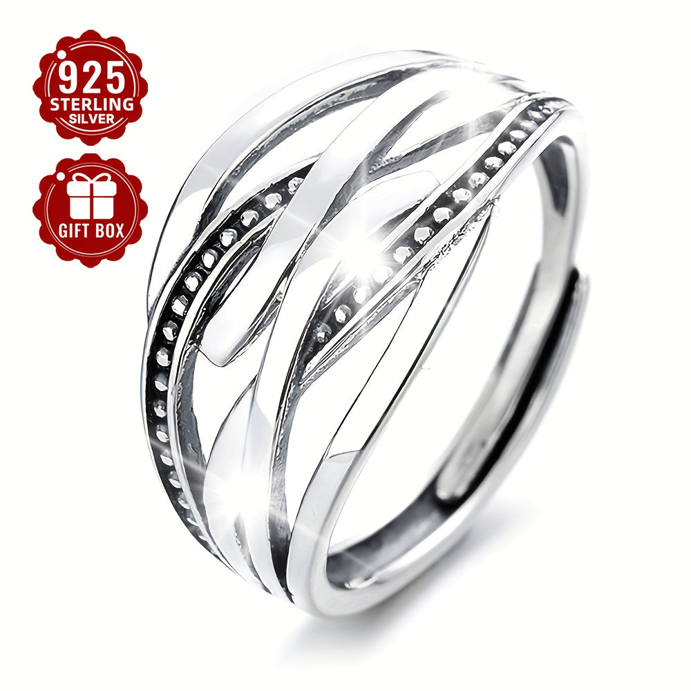 Sterling silver retro ring with multi-layer winding design, wide version and exaggerated style. This trendy unisex ring is suitable for both men and women, perfect for party gatherings. Weighing approximately 3.01g.